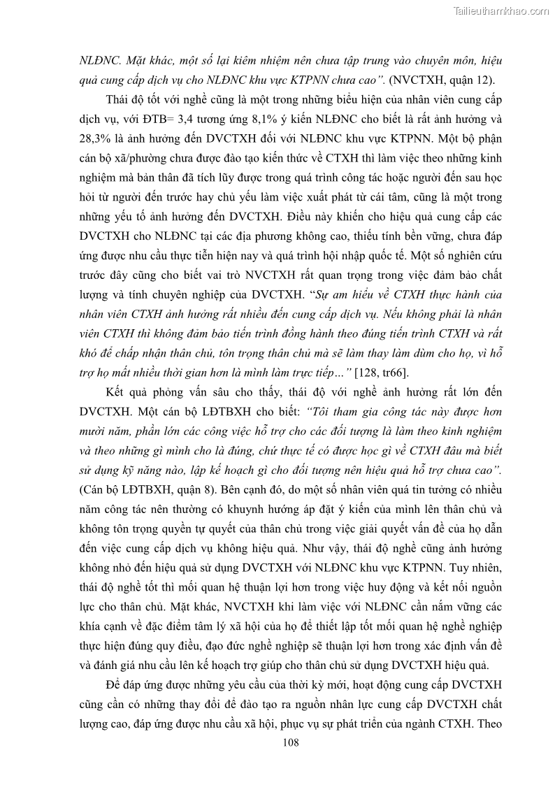Luận án tiến sĩ công tác xã hội Dịch vụ công tác xã hội đối với người lao động nhập cư khu vực kinh tế phi nhà nước từ thực tiễn Thành phố Hồ Chí Minh - 10 Trang 118