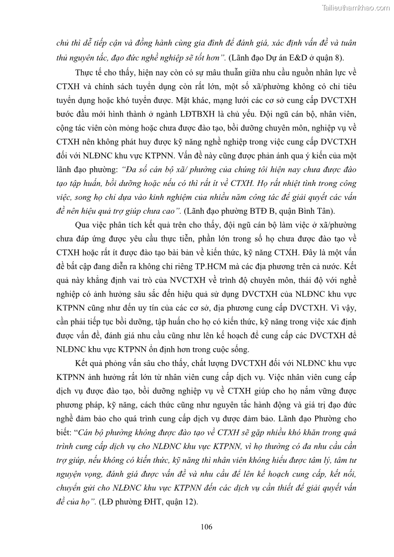 Luận án tiến sĩ công tác xã hội Dịch vụ công tác xã hội đối với người lao động nhập cư khu vực kinh tế phi nhà nước từ thực tiễn Thành phố Hồ Chí Minh - 10 Trang 116