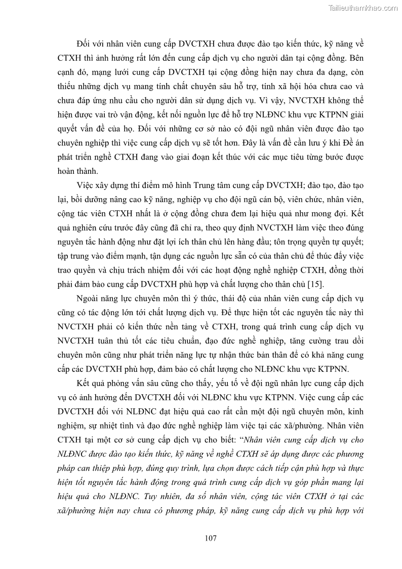 Luận án tiến sĩ công tác xã hội Dịch vụ công tác xã hội đối với người lao động nhập cư khu vực kinh tế phi nhà nước từ thực tiễn Thành phố Hồ Chí Minh - 10 Trang 117