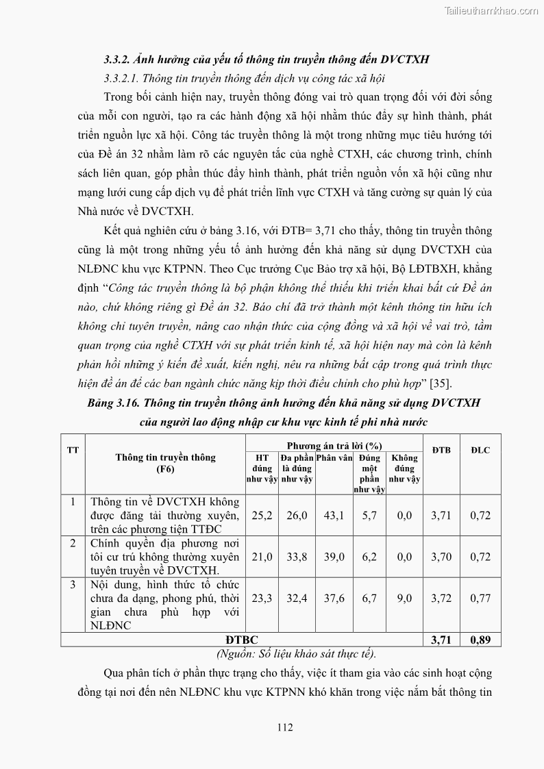 Luận án tiến sĩ công tác xã hội Dịch vụ công tác xã hội đối với người lao động nhập cư khu vực kinh tế phi nhà nước từ thực tiễn Thành phố Hồ Chí Minh - 11 Trang 122
