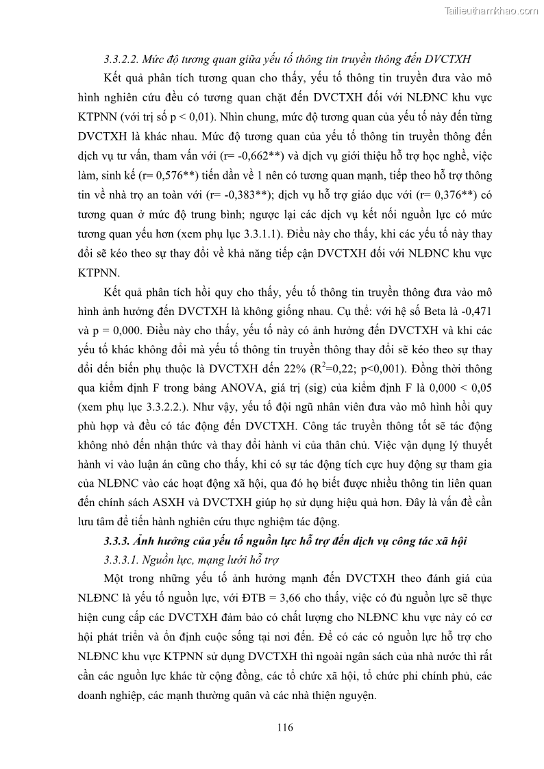 Luận án tiến sĩ công tác xã hội Dịch vụ công tác xã hội đối với người lao động nhập cư khu vực kinh tế phi nhà nước từ thực tiễn Thành phố Hồ Chí Minh - 11 Trang 126