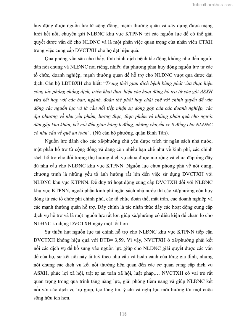 Luận án tiến sĩ công tác xã hội Dịch vụ công tác xã hội đối với người lao động nhập cư khu vực kinh tế phi nhà nước từ thực tiễn Thành phố Hồ Chí Minh - 11 Trang 128