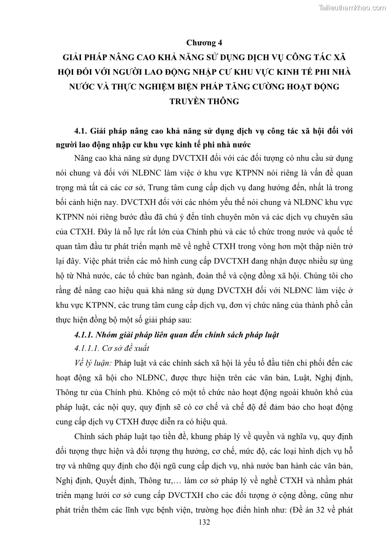 Luận án tiến sĩ công tác xã hội Dịch vụ công tác xã hội đối với người lao động nhập cư khu vực kinh tế phi nhà nước từ thực tiễn Thành phố Hồ Chí Minh - 12 Trang 142