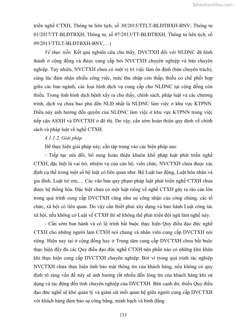 Luận án tiến sĩ công tác xã hội Dịch vụ công tác xã hội đối với người lao động nhập cư khu vực kinh tế phi nhà nước từ thực tiễn Thành phố Hồ Chí Minh - 12 Trang 143