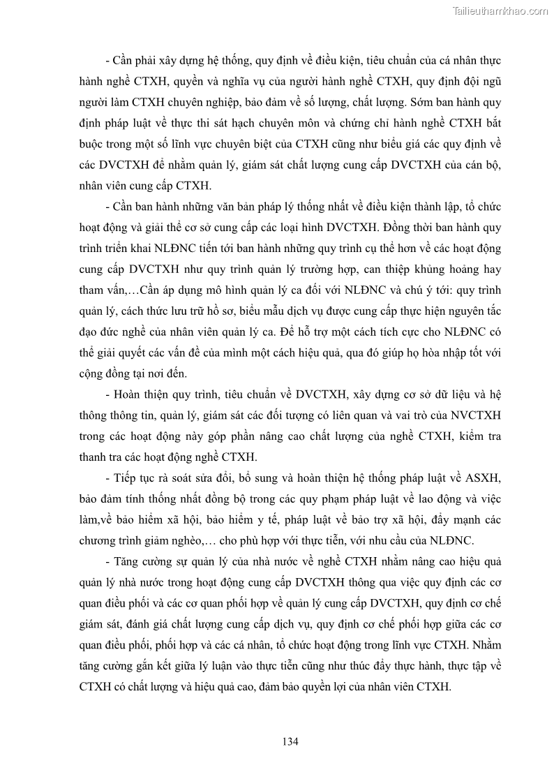 Luận án tiến sĩ công tác xã hội Dịch vụ công tác xã hội đối với người lao động nhập cư khu vực kinh tế phi nhà nước từ thực tiễn Thành phố Hồ Chí Minh - 12 Trang 144
