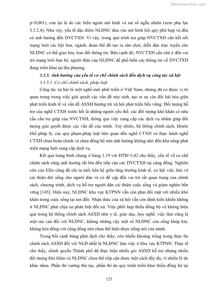 Luận án tiến sĩ công tác xã hội Dịch vụ công tác xã hội đối với người lao động nhập cư khu vực kinh tế phi nhà nước từ thực tiễn Thành phố Hồ Chí Minh - 12 Trang 135