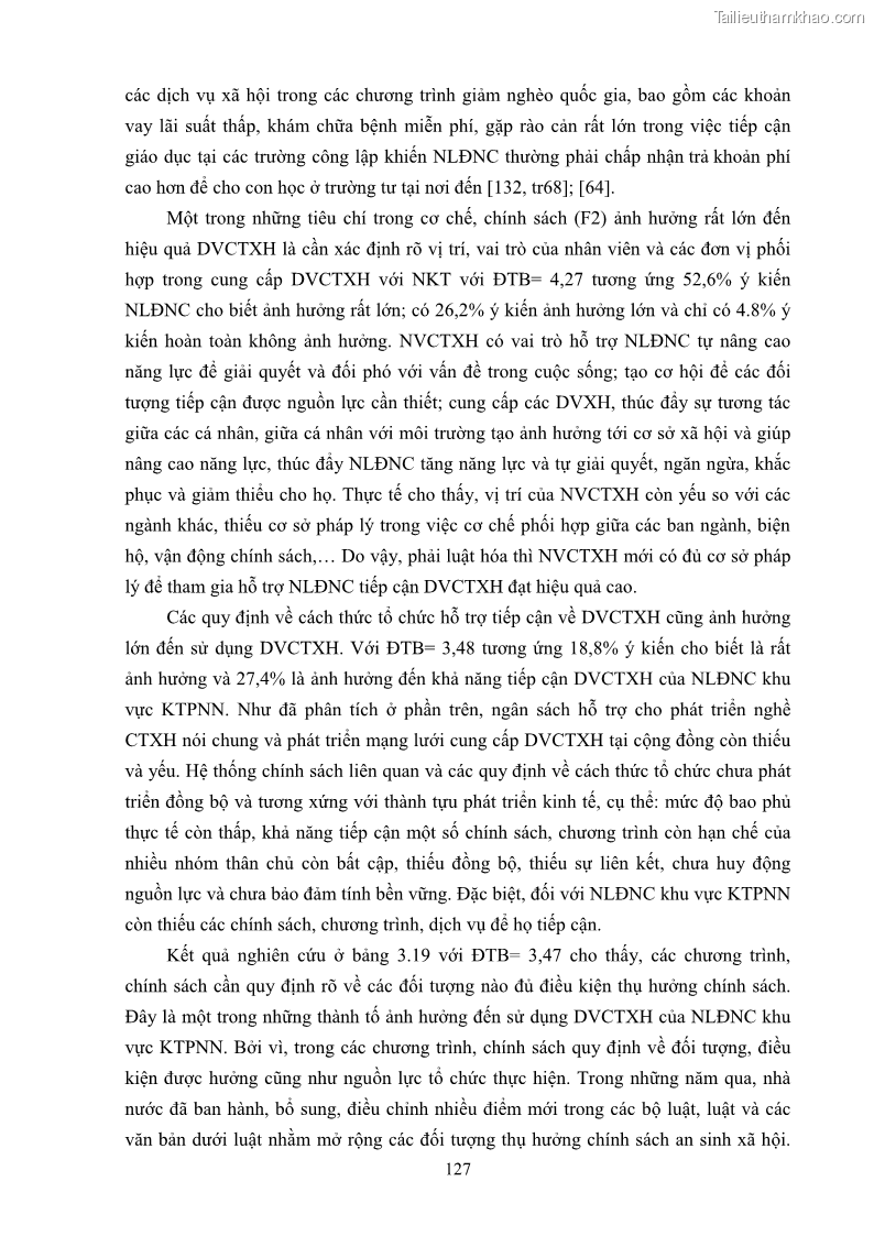 Luận án tiến sĩ công tác xã hội Dịch vụ công tác xã hội đối với người lao động nhập cư khu vực kinh tế phi nhà nước từ thực tiễn Thành phố Hồ Chí Minh - 12 Trang 137