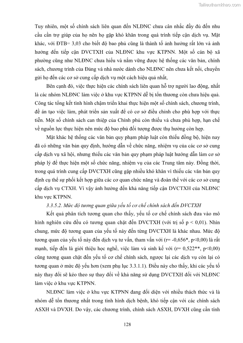 Luận án tiến sĩ công tác xã hội Dịch vụ công tác xã hội đối với người lao động nhập cư khu vực kinh tế phi nhà nước từ thực tiễn Thành phố Hồ Chí Minh - 12 Trang 138