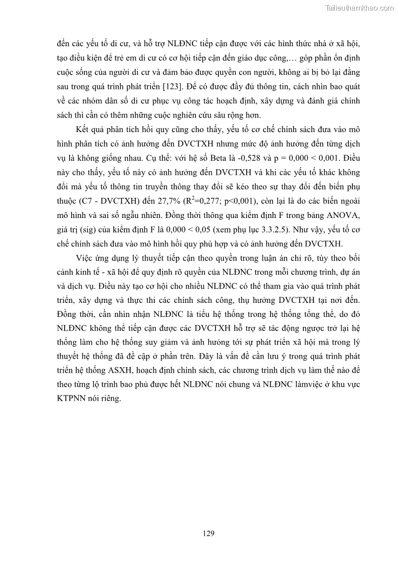 Luận án tiến sĩ công tác xã hội Dịch vụ công tác xã hội đối với người lao động nhập cư khu vực kinh tế phi nhà nước từ thực tiễn Thành phố Hồ Chí Minh - 12 Trang 139
