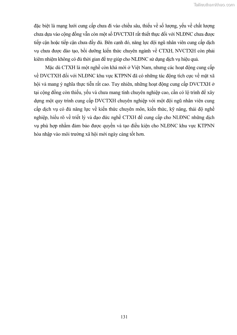 Luận án tiến sĩ công tác xã hội Dịch vụ công tác xã hội đối với người lao động nhập cư khu vực kinh tế phi nhà nước từ thực tiễn Thành phố Hồ Chí Minh - 12 Trang 141