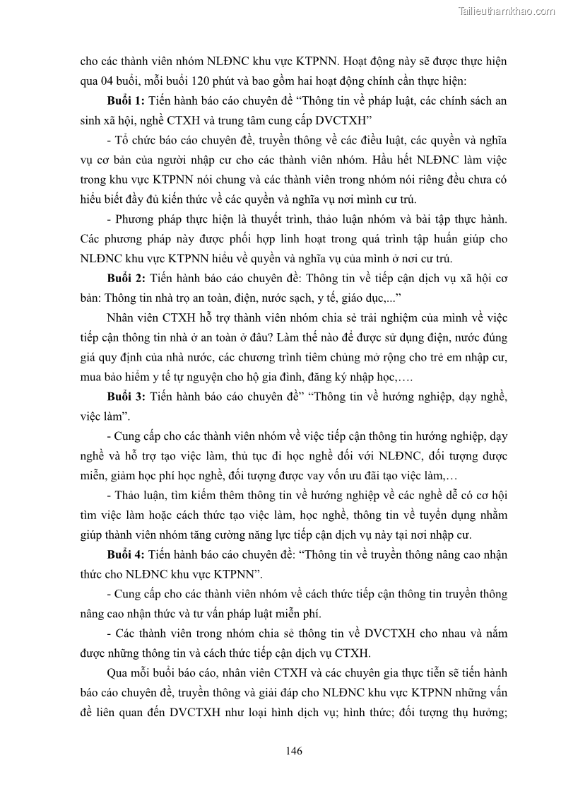 Luận án tiến sĩ công tác xã hội Dịch vụ công tác xã hội đối với người lao động nhập cư khu vực kinh tế phi nhà nước từ thực tiễn Thành phố Hồ Chí Minh - 13 Trang 156