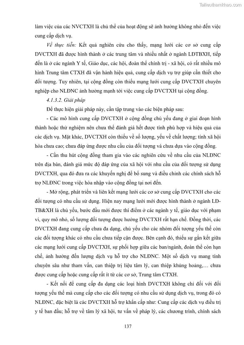 Luận án tiến sĩ công tác xã hội Dịch vụ công tác xã hội đối với người lao động nhập cư khu vực kinh tế phi nhà nước từ thực tiễn Thành phố Hồ Chí Minh - 13 Trang 147