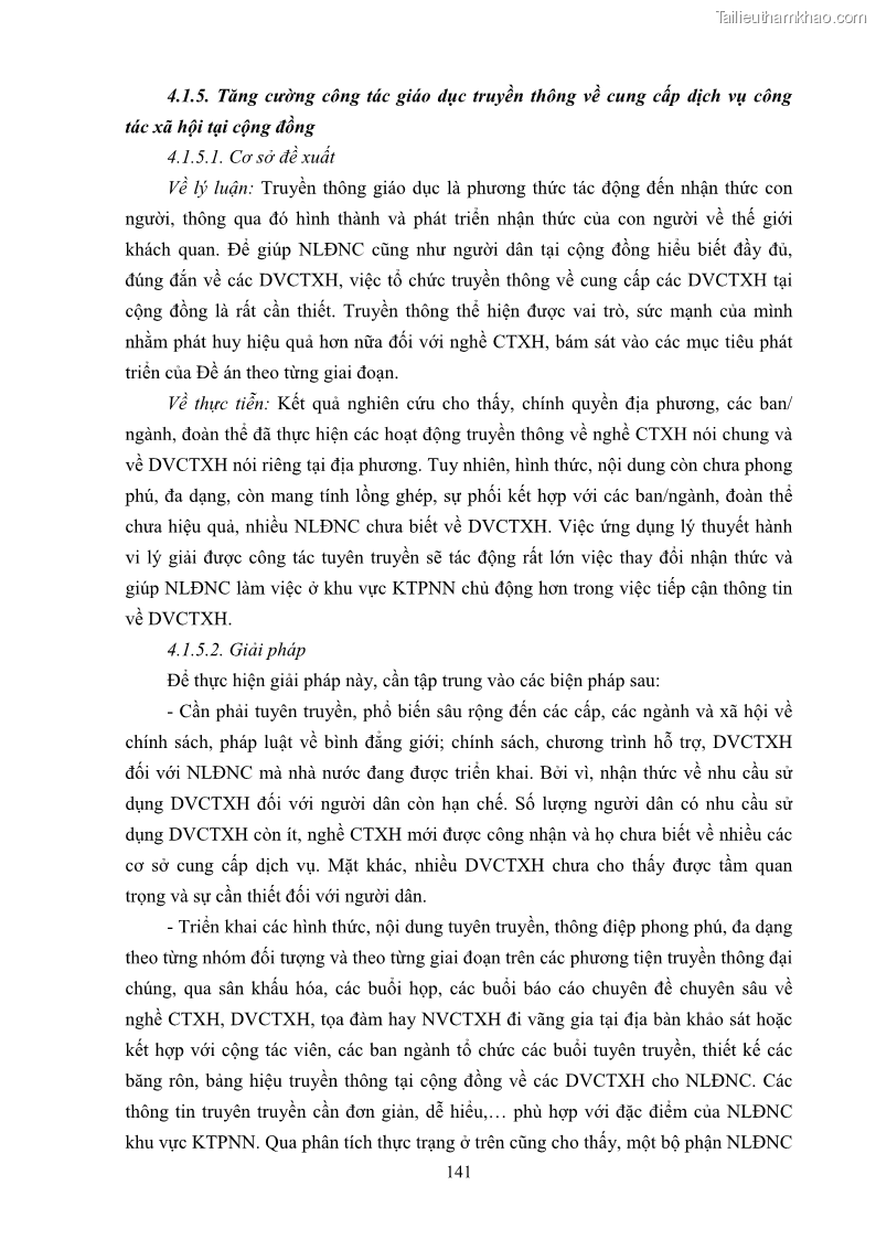 Luận án tiến sĩ công tác xã hội Dịch vụ công tác xã hội đối với người lao động nhập cư khu vực kinh tế phi nhà nước từ thực tiễn Thành phố Hồ Chí Minh - 13 Trang 151