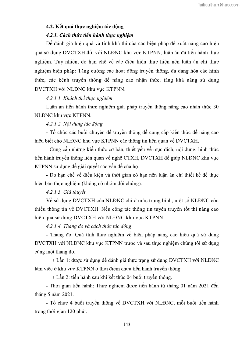 Luận án tiến sĩ công tác xã hội Dịch vụ công tác xã hội đối với người lao động nhập cư khu vực kinh tế phi nhà nước từ thực tiễn Thành phố Hồ Chí Minh - 13 Trang 153