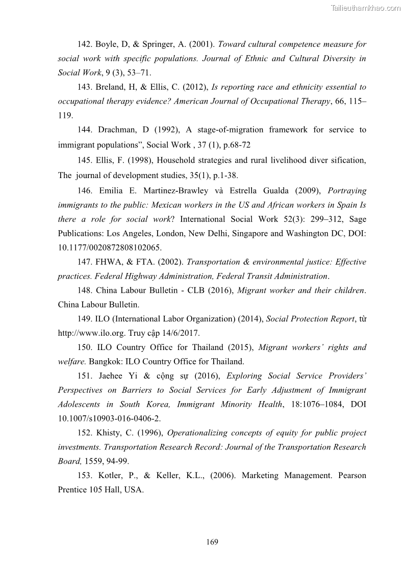 Luận án tiến sĩ công tác xã hội Dịch vụ công tác xã hội đối với người lao động nhập cư khu vực kinh tế phi nhà nước từ thực tiễn Thành phố Hồ Chí Minh - 15 Trang 179