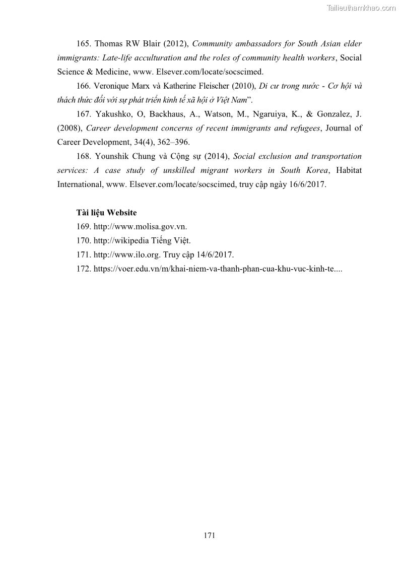 Luận án tiến sĩ công tác xã hội Dịch vụ công tác xã hội đối với người lao động nhập cư khu vực kinh tế phi nhà nước từ thực tiễn Thành phố Hồ Chí Minh - 16 Trang 181