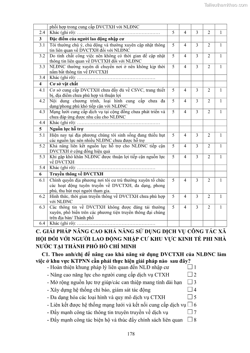Luận án tiến sĩ công tác xã hội Dịch vụ công tác xã hội đối với người lao động nhập cư khu vực kinh tế phi nhà nước từ thực tiễn Thành phố Hồ Chí Minh - 16 Trang 188