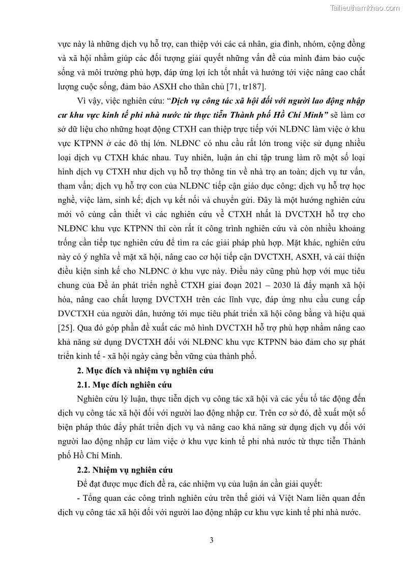 Luận án tiến sĩ công tác xã hội Dịch vụ công tác xã hội đối với người lao động nhập cư khu vực kinh tế phi nhà nước từ thực tiễn Thành phố Hồ Chí Minh - 2 Trang 13