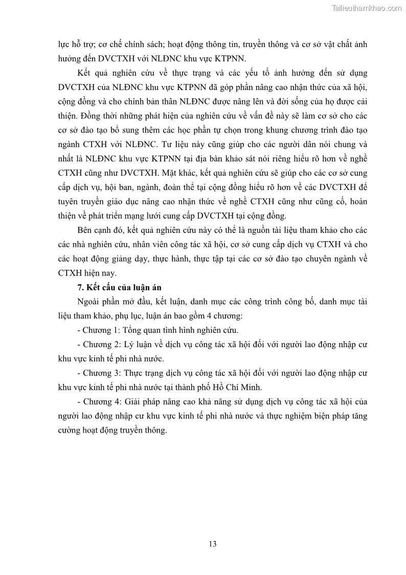 Luận án tiến sĩ công tác xã hội Dịch vụ công tác xã hội đối với người lao động nhập cư khu vực kinh tế phi nhà nước từ thực tiễn Thành phố Hồ Chí Minh - 2 Trang 23