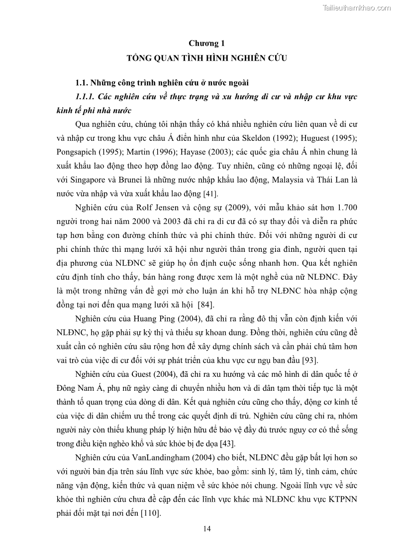 Luận án tiến sĩ công tác xã hội Dịch vụ công tác xã hội đối với người lao động nhập cư khu vực kinh tế phi nhà nước từ thực tiễn Thành phố Hồ Chí Minh - 2 Trang 24