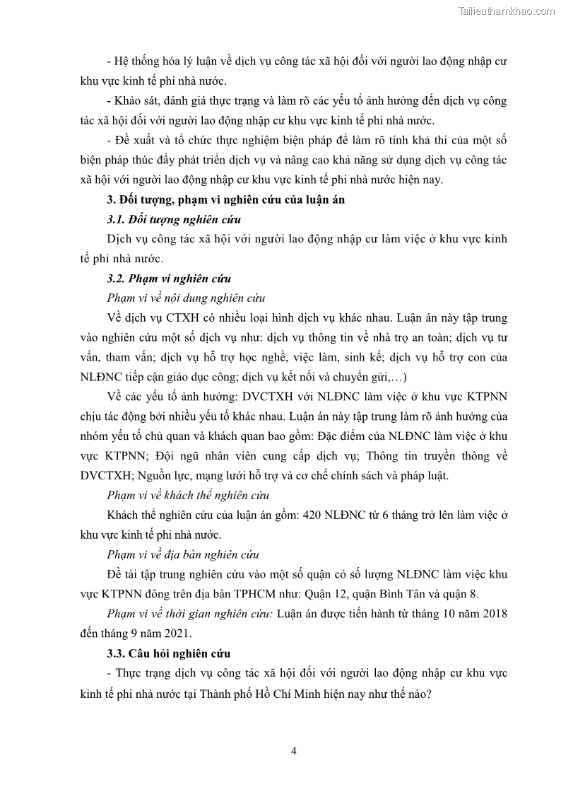 Luận án tiến sĩ công tác xã hội Dịch vụ công tác xã hội đối với người lao động nhập cư khu vực kinh tế phi nhà nước từ thực tiễn Thành phố Hồ Chí Minh - 2 Trang 14