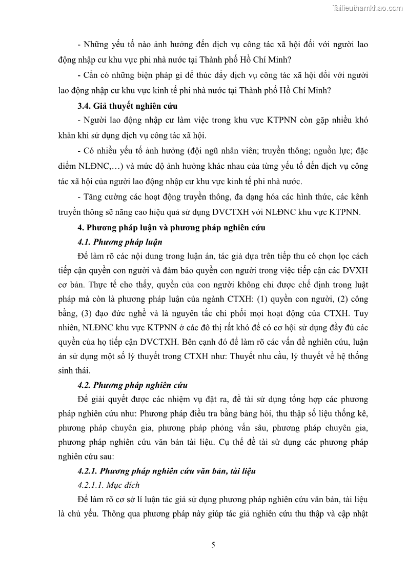 Luận án tiến sĩ công tác xã hội Dịch vụ công tác xã hội đối với người lao động nhập cư khu vực kinh tế phi nhà nước từ thực tiễn Thành phố Hồ Chí Minh - 2 Trang 15