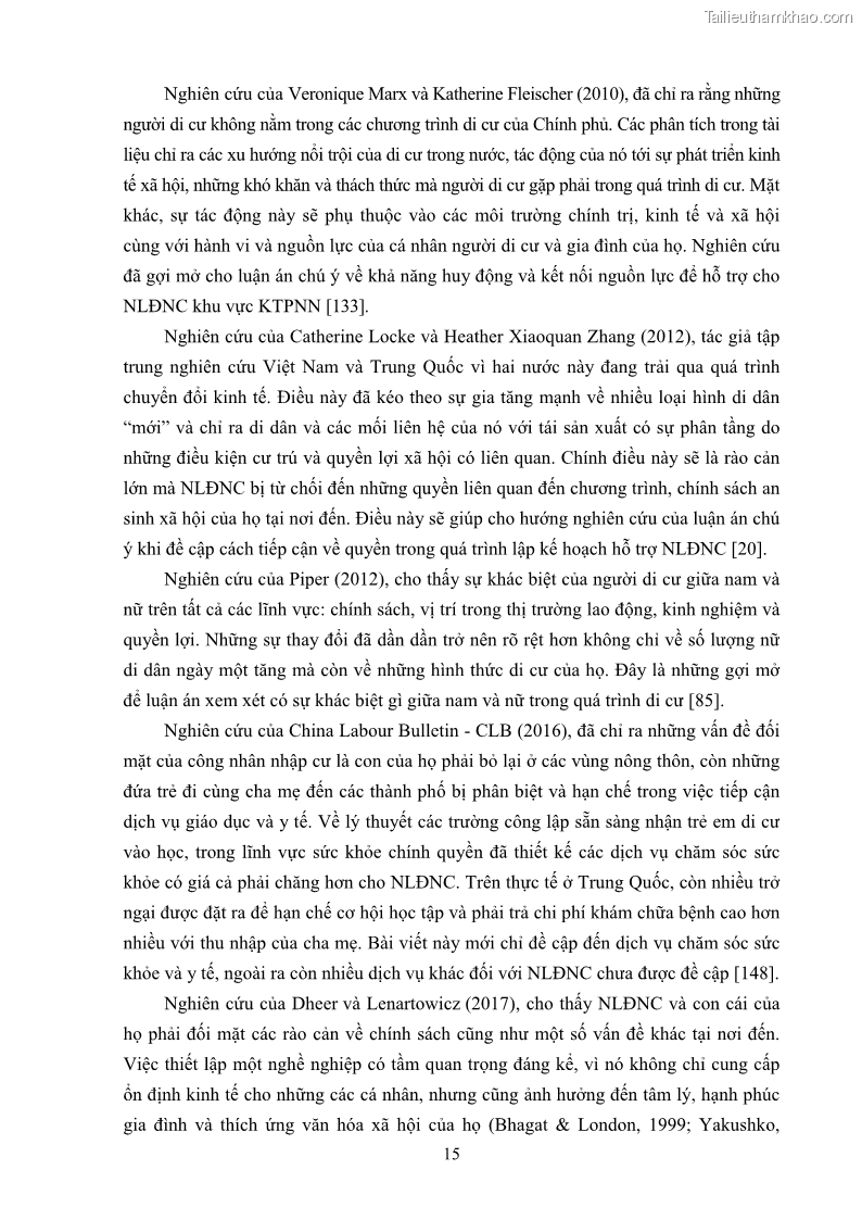 Luận án tiến sĩ công tác xã hội Dịch vụ công tác xã hội đối với người lao động nhập cư khu vực kinh tế phi nhà nước từ thực tiễn Thành phố Hồ Chí Minh - 3 Trang 25