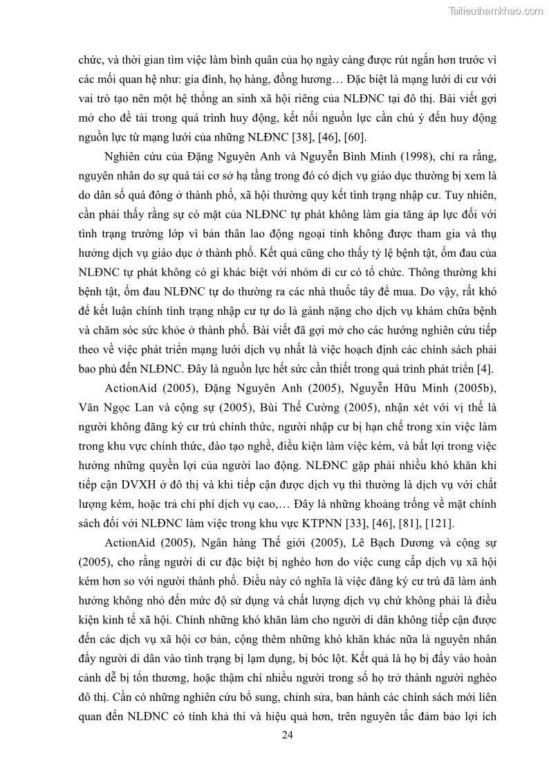 Luận án tiến sĩ công tác xã hội Dịch vụ công tác xã hội đối với người lao động nhập cư khu vực kinh tế phi nhà nước từ thực tiễn Thành phố Hồ Chí Minh - 3 Trang 34