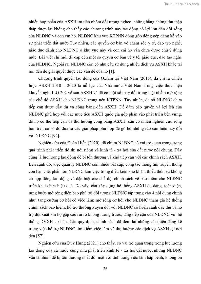 Luận án tiến sĩ công tác xã hội Dịch vụ công tác xã hội đối với người lao động nhập cư khu vực kinh tế phi nhà nước từ thực tiễn Thành phố Hồ Chí Minh - 3 Trang 36