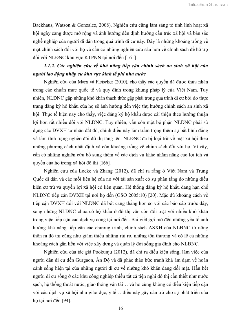 Luận án tiến sĩ công tác xã hội Dịch vụ công tác xã hội đối với người lao động nhập cư khu vực kinh tế phi nhà nước từ thực tiễn Thành phố Hồ Chí Minh - 3 Trang 26