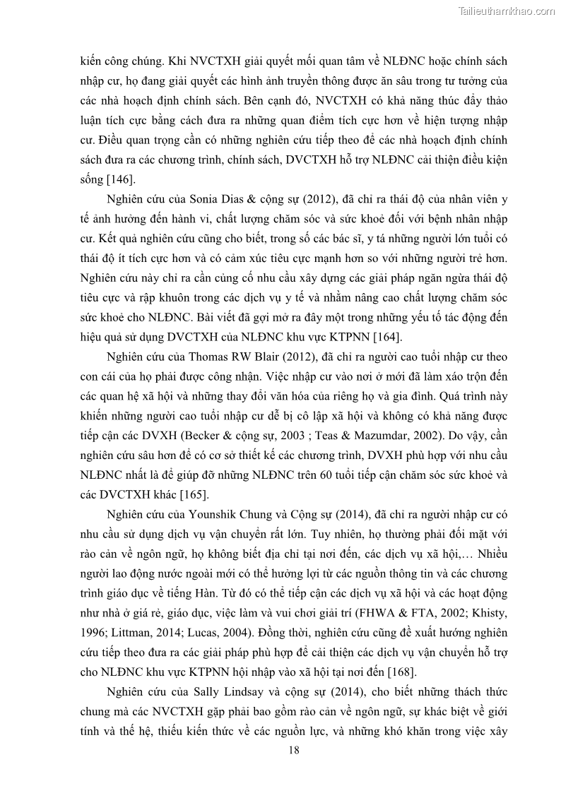 Luận án tiến sĩ công tác xã hội Dịch vụ công tác xã hội đối với người lao động nhập cư khu vực kinh tế phi nhà nước từ thực tiễn Thành phố Hồ Chí Minh - 3 Trang 28