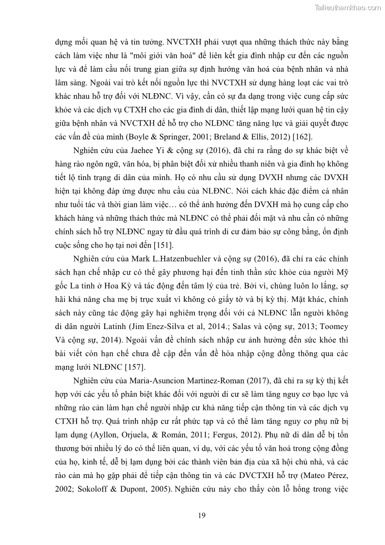 Luận án tiến sĩ công tác xã hội Dịch vụ công tác xã hội đối với người lao động nhập cư khu vực kinh tế phi nhà nước từ thực tiễn Thành phố Hồ Chí Minh - 3 Trang 29
