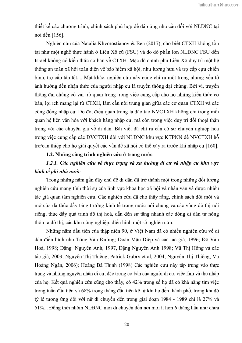Luận án tiến sĩ công tác xã hội Dịch vụ công tác xã hội đối với người lao động nhập cư khu vực kinh tế phi nhà nước từ thực tiễn Thành phố Hồ Chí Minh - 3 Trang 30