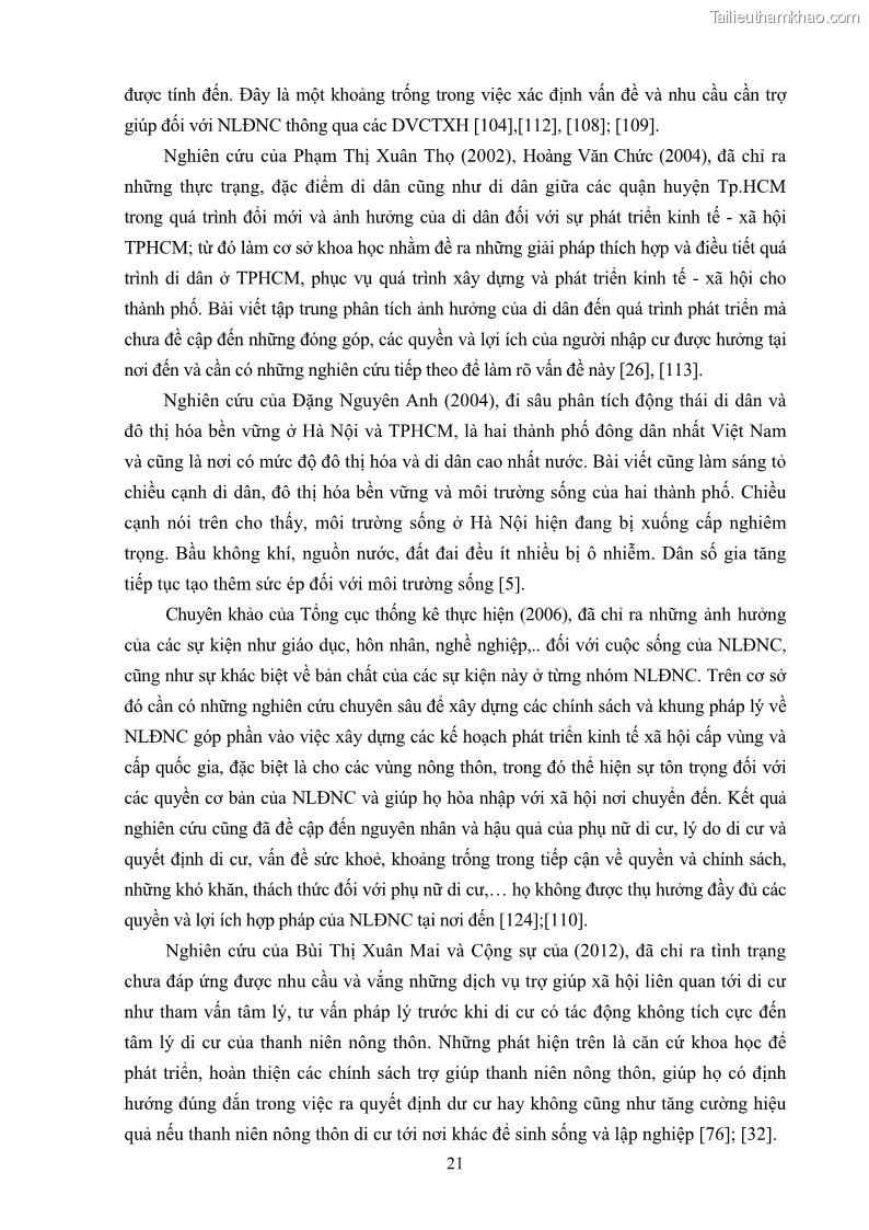 Luận án tiến sĩ công tác xã hội Dịch vụ công tác xã hội đối với người lao động nhập cư khu vực kinh tế phi nhà nước từ thực tiễn Thành phố Hồ Chí Minh - 3 Trang 31