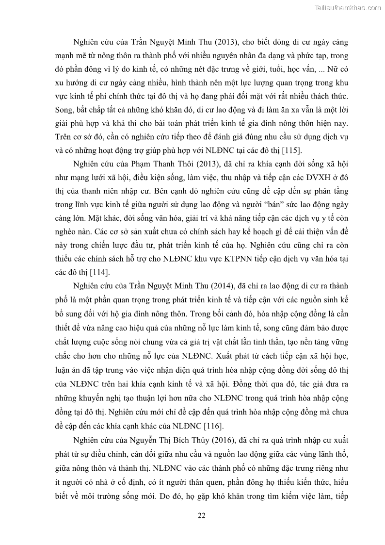 Luận án tiến sĩ công tác xã hội Dịch vụ công tác xã hội đối với người lao động nhập cư khu vực kinh tế phi nhà nước từ thực tiễn Thành phố Hồ Chí Minh - 3 Trang 32
