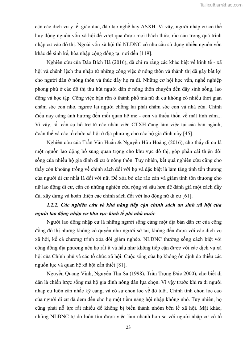 Luận án tiến sĩ công tác xã hội Dịch vụ công tác xã hội đối với người lao động nhập cư khu vực kinh tế phi nhà nước từ thực tiễn Thành phố Hồ Chí Minh - 3 Trang 33