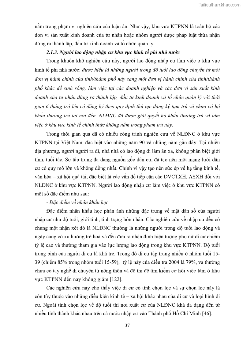 Luận án tiến sĩ công tác xã hội Dịch vụ công tác xã hội đối với người lao động nhập cư khu vực kinh tế phi nhà nước từ thực tiễn Thành phố Hồ Chí Minh - 4 Trang 47