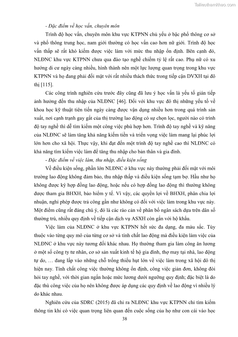 Luận án tiến sĩ công tác xã hội Dịch vụ công tác xã hội đối với người lao động nhập cư khu vực kinh tế phi nhà nước từ thực tiễn Thành phố Hồ Chí Minh - 4 Trang 48