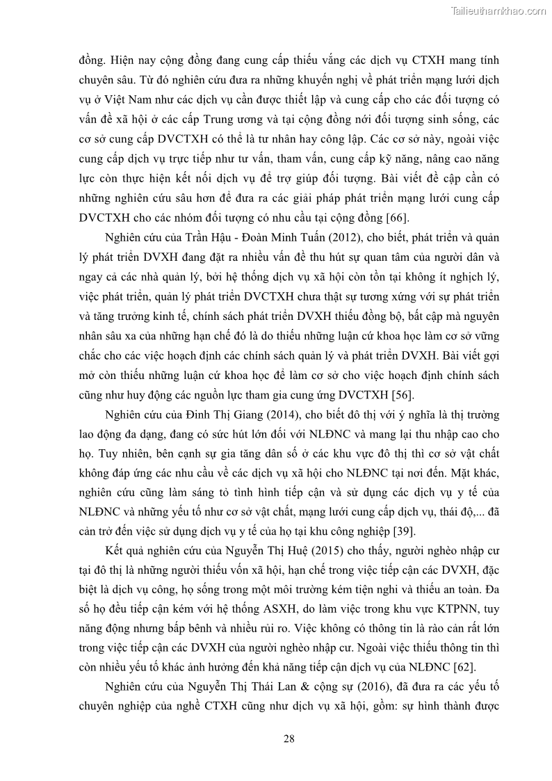 Luận án tiến sĩ công tác xã hội Dịch vụ công tác xã hội đối với người lao động nhập cư khu vực kinh tế phi nhà nước từ thực tiễn Thành phố Hồ Chí Minh - 4 Trang 38
