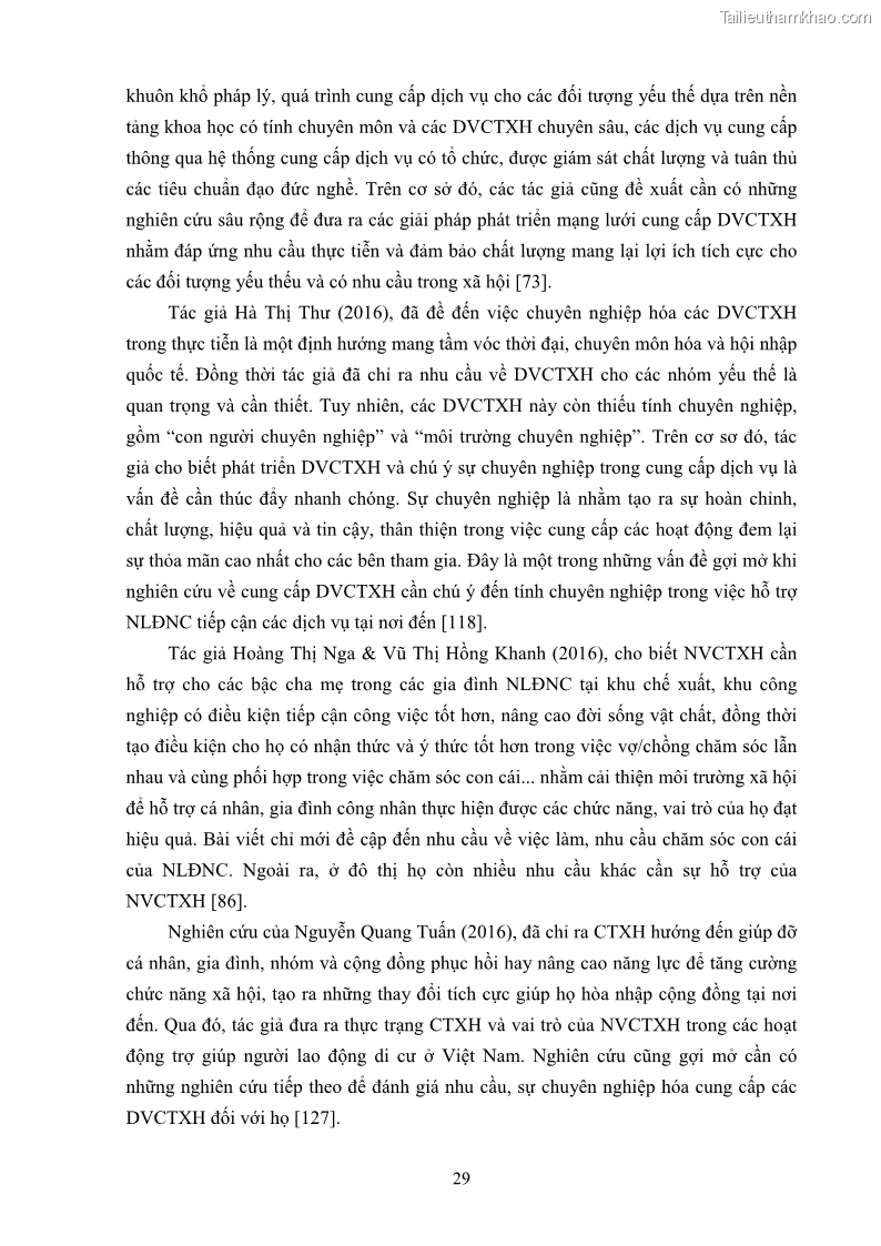 Luận án tiến sĩ công tác xã hội Dịch vụ công tác xã hội đối với người lao động nhập cư khu vực kinh tế phi nhà nước từ thực tiễn Thành phố Hồ Chí Minh - 4 Trang 39