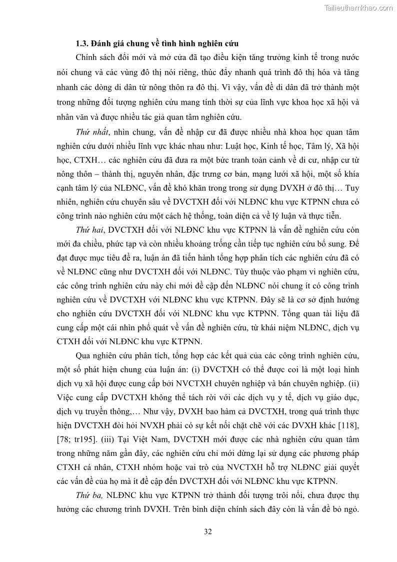 Luận án tiến sĩ công tác xã hội Dịch vụ công tác xã hội đối với người lao động nhập cư khu vực kinh tế phi nhà nước từ thực tiễn Thành phố Hồ Chí Minh - 4 Trang 42