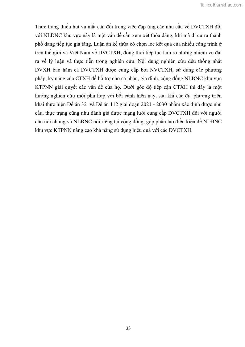 Luận án tiến sĩ công tác xã hội Dịch vụ công tác xã hội đối với người lao động nhập cư khu vực kinh tế phi nhà nước từ thực tiễn Thành phố Hồ Chí Minh - 4 Trang 43