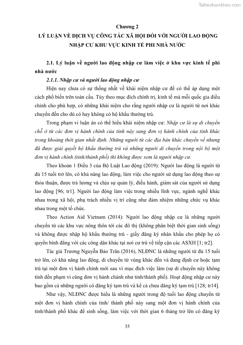 Luận án tiến sĩ công tác xã hội Dịch vụ công tác xã hội đối với người lao động nhập cư khu vực kinh tế phi nhà nước từ thực tiễn Thành phố Hồ Chí Minh - 4 Trang 45