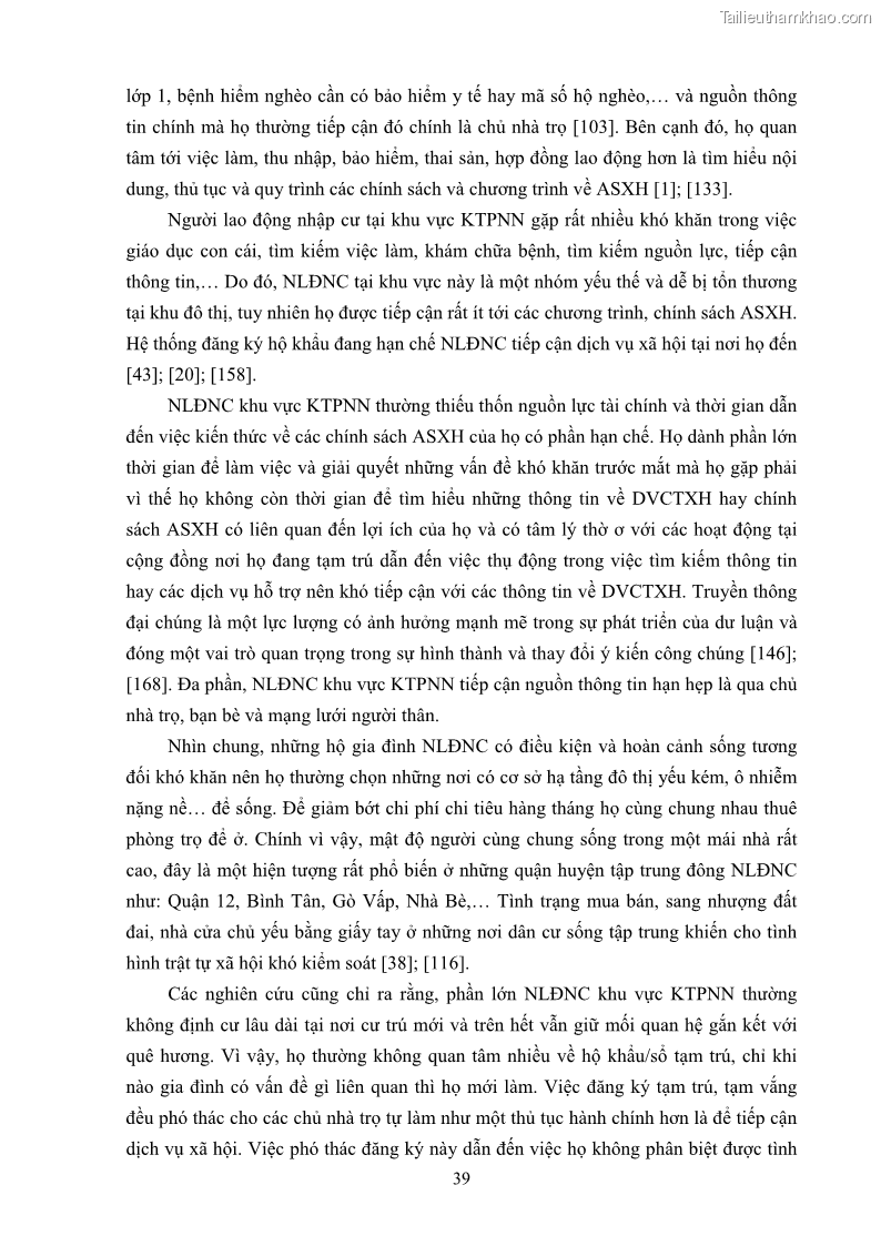 Luận án tiến sĩ công tác xã hội Dịch vụ công tác xã hội đối với người lao động nhập cư khu vực kinh tế phi nhà nước từ thực tiễn Thành phố Hồ Chí Minh - 5 Trang 49