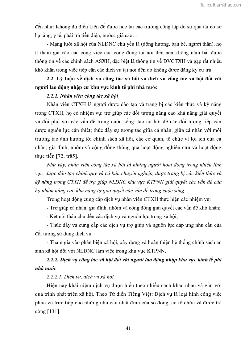 Luận án tiến sĩ công tác xã hội Dịch vụ công tác xã hội đối với người lao động nhập cư khu vực kinh tế phi nhà nước từ thực tiễn Thành phố Hồ Chí Minh - 5 Trang 51