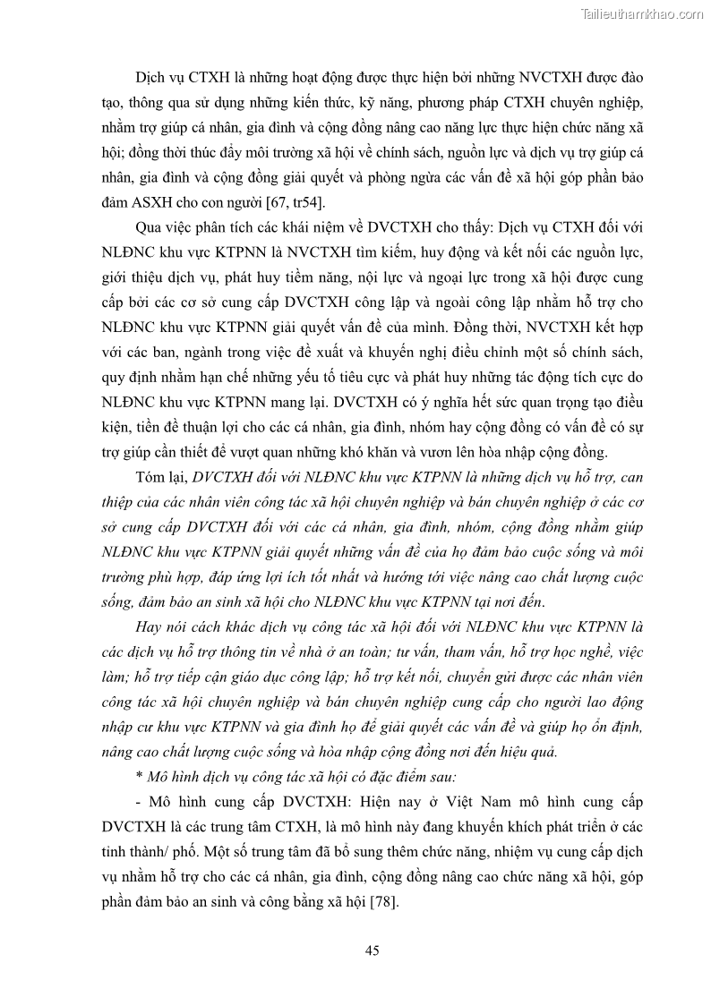 Luận án tiến sĩ công tác xã hội Dịch vụ công tác xã hội đối với người lao động nhập cư khu vực kinh tế phi nhà nước từ thực tiễn Thành phố Hồ Chí Minh - 5 Trang 55