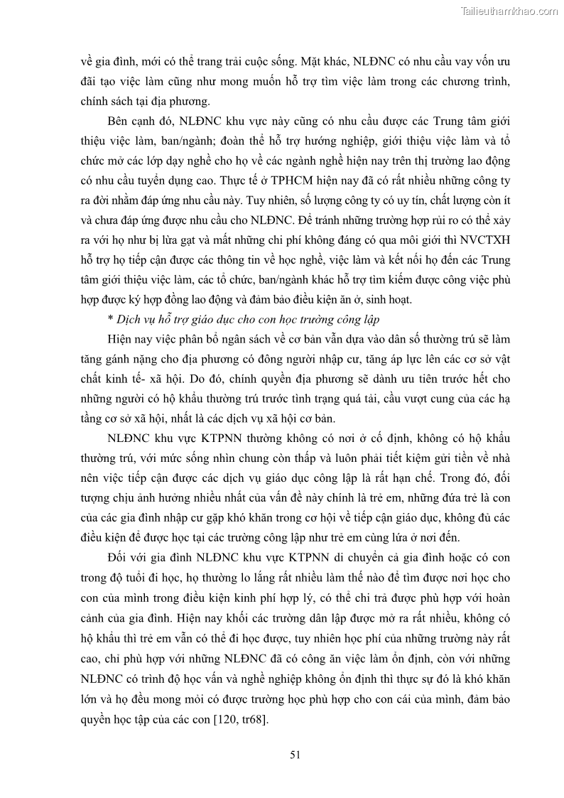 Luận án tiến sĩ công tác xã hội Dịch vụ công tác xã hội đối với người lao động nhập cư khu vực kinh tế phi nhà nước từ thực tiễn Thành phố Hồ Chí Minh - 6 Trang 61