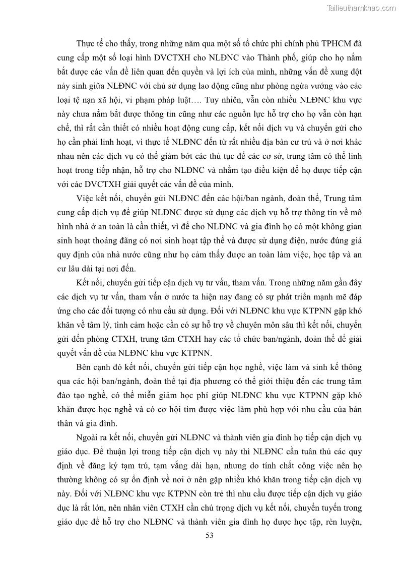 Luận án tiến sĩ công tác xã hội Dịch vụ công tác xã hội đối với người lao động nhập cư khu vực kinh tế phi nhà nước từ thực tiễn Thành phố Hồ Chí Minh - 6 Trang 63