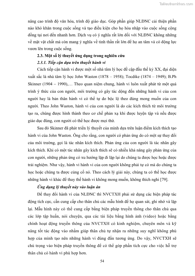 Luận án tiến sĩ công tác xã hội Dịch vụ công tác xã hội đối với người lao động nhập cư khu vực kinh tế phi nhà nước từ thực tiễn Thành phố Hồ Chí Minh - 6 Trang 64