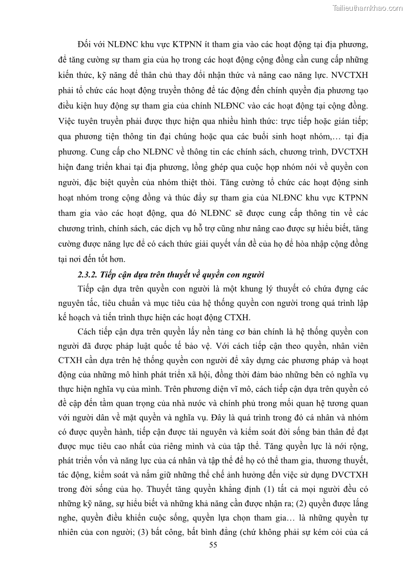 Luận án tiến sĩ công tác xã hội Dịch vụ công tác xã hội đối với người lao động nhập cư khu vực kinh tế phi nhà nước từ thực tiễn Thành phố Hồ Chí Minh - 6 Trang 65